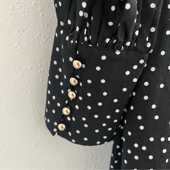 CISTAR M Black White Polka Dot Bow Tie Dress Large - Picture 7 of 8